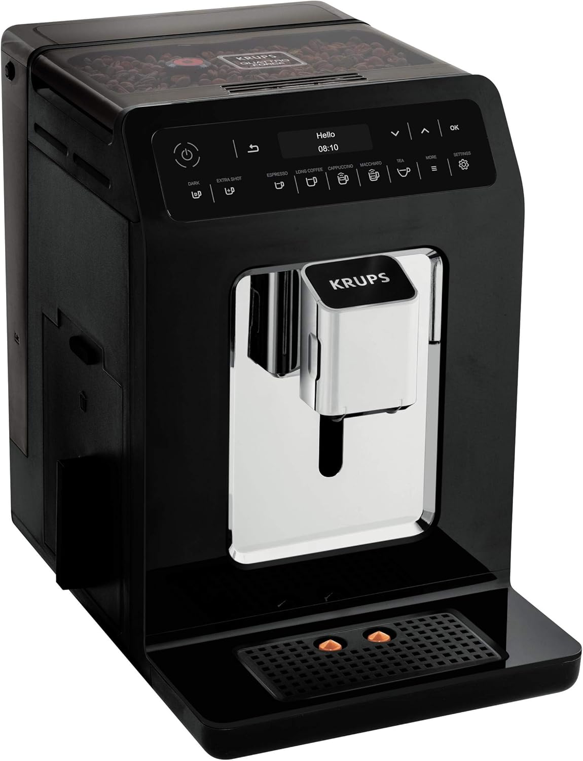 Krups EA8908 Evidence Fully Automatic Coffee Machine, OLED Display, Barista Quattro Force Technology, 12 Coffee Variations, 3 Tea Variations, One-Touch Cappuccino Function, 2-Cup Function,