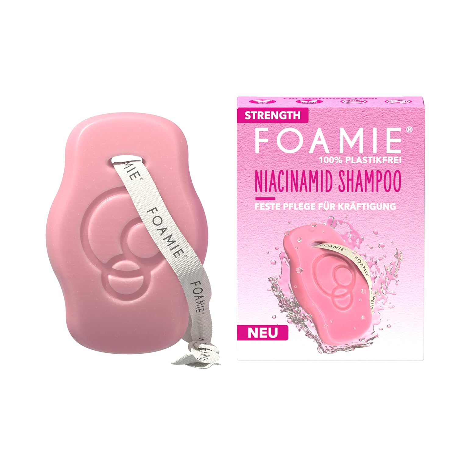 Foamie Strongth Solid Shampoo with Niacinamide, Shampoo Volume for Fine & Thin Hair, Niacin & Rice Extracts for Intensive Protection & Strengentening, 80 g