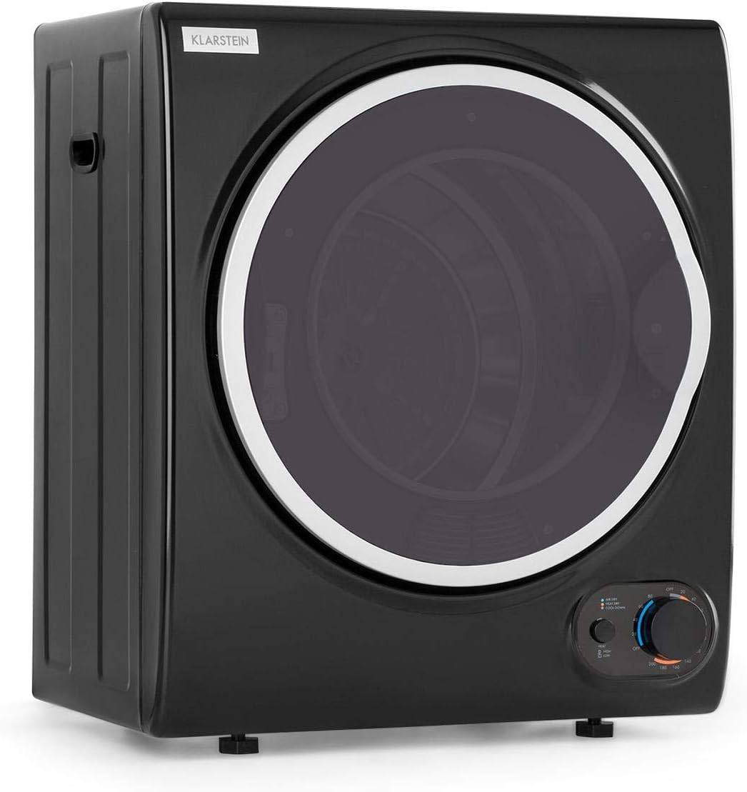 Klarstein Jet Set 2500 – Clothes Dryer, Exhaust Dryer, Front Loader 850 W, Freestanding/Base, Energy Efficiency C, 2.5 kg, PTC (positive temperature coefficient) Heating Element, Heat Selection up to 60 °C, Timer 20 to 200 Minutes, Compact