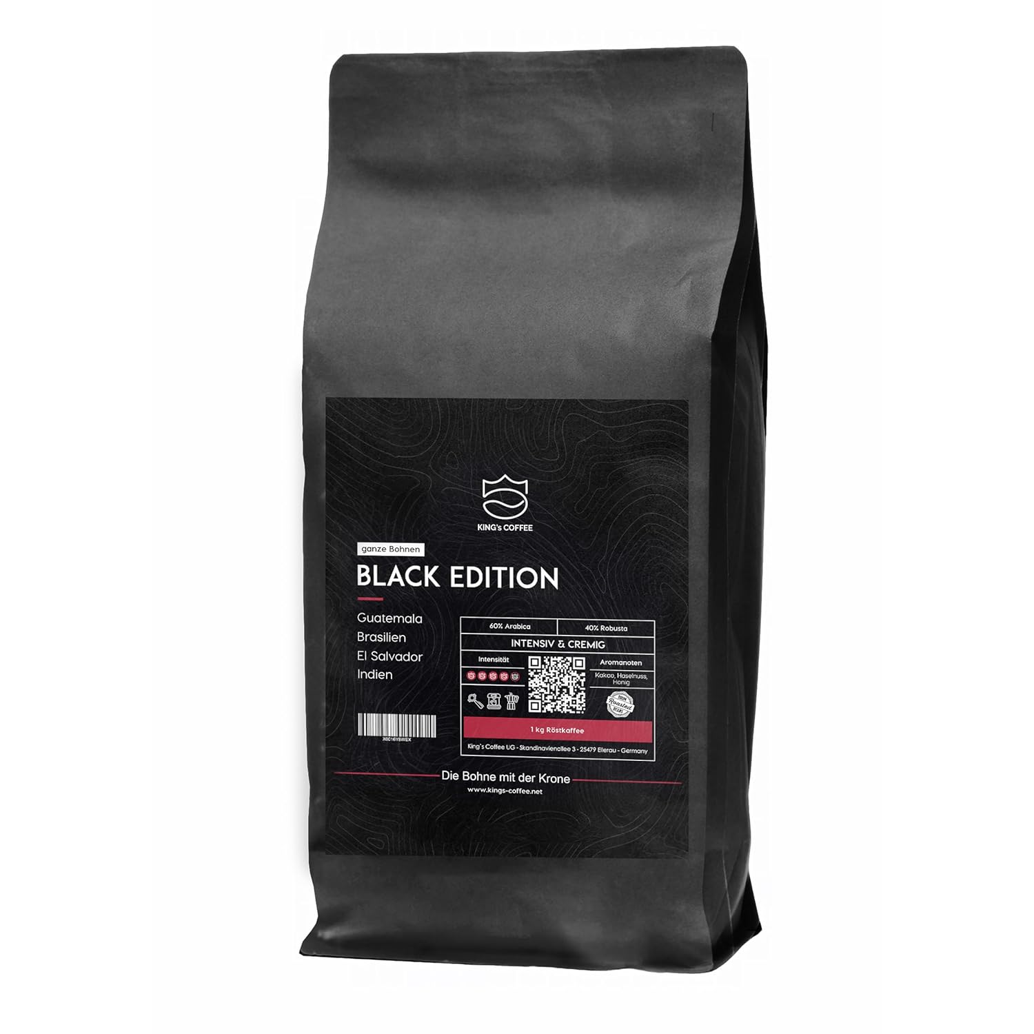 KING\'S COFFEE - Black Edition - 1 kg Coffee Beans Crema Intense - Low Acid Coffee - Small Batch Roast from Italy - Strong Arabica Espresso Beans (Blend) for Fully Automatic Machines and Portafilters
