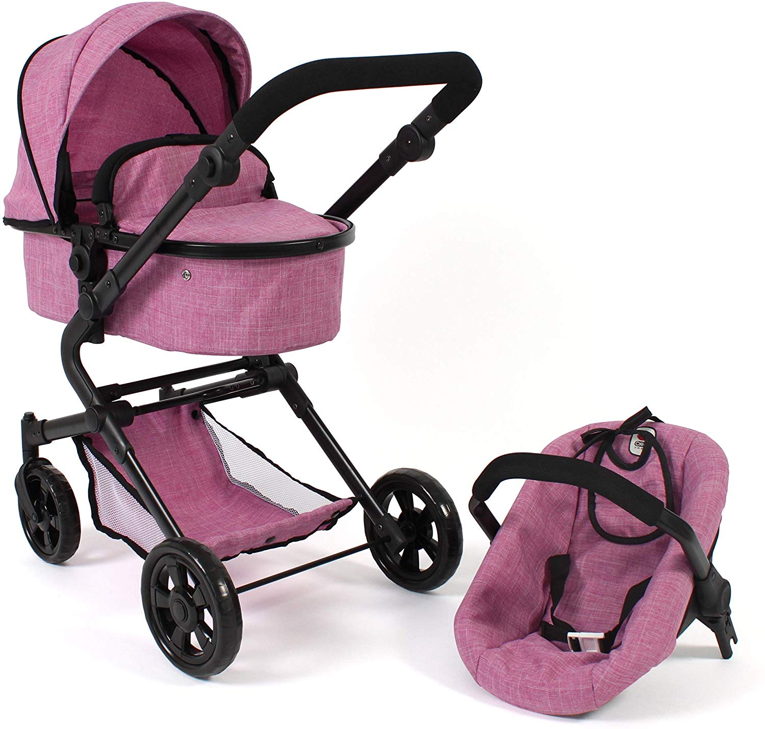 Bayer Chic 2000 597 70 3-in-1 Estate Lia Doll\'s Pram Set with Car Seat, Baby Bath and Sports Seat, Jeans Pink
