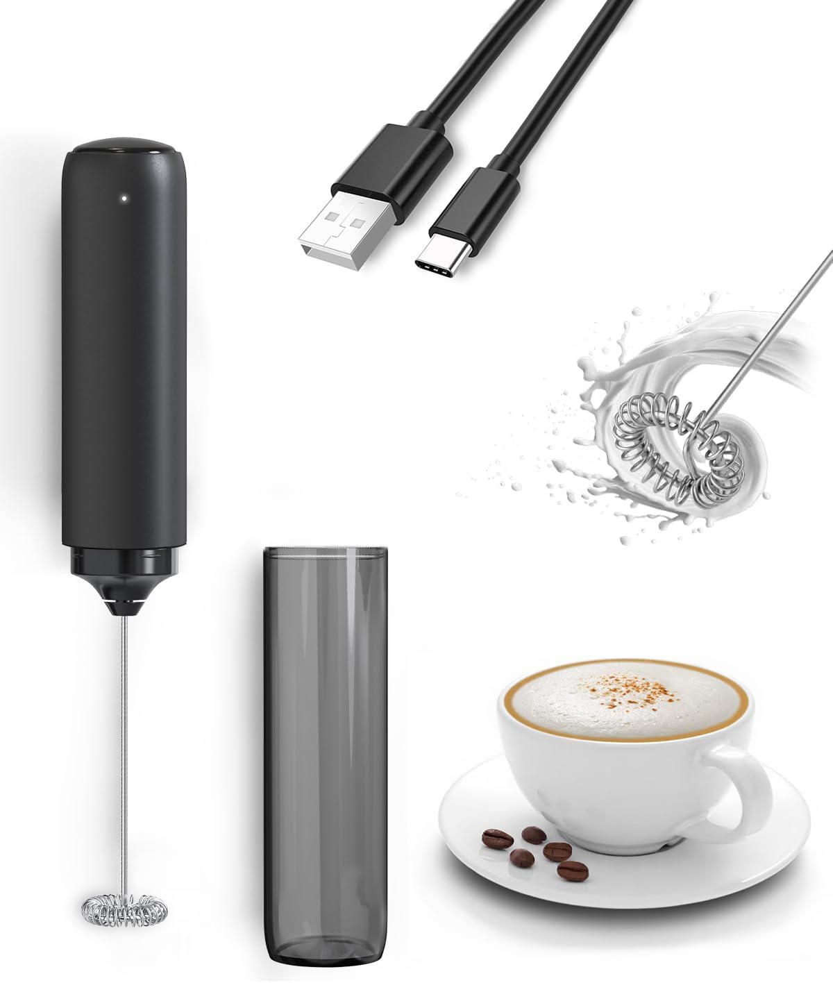 Electric Milk Frother Rechargeable Portable Mini Mixer for Coffee/Latte/Cappuccino/Hot Chocolate