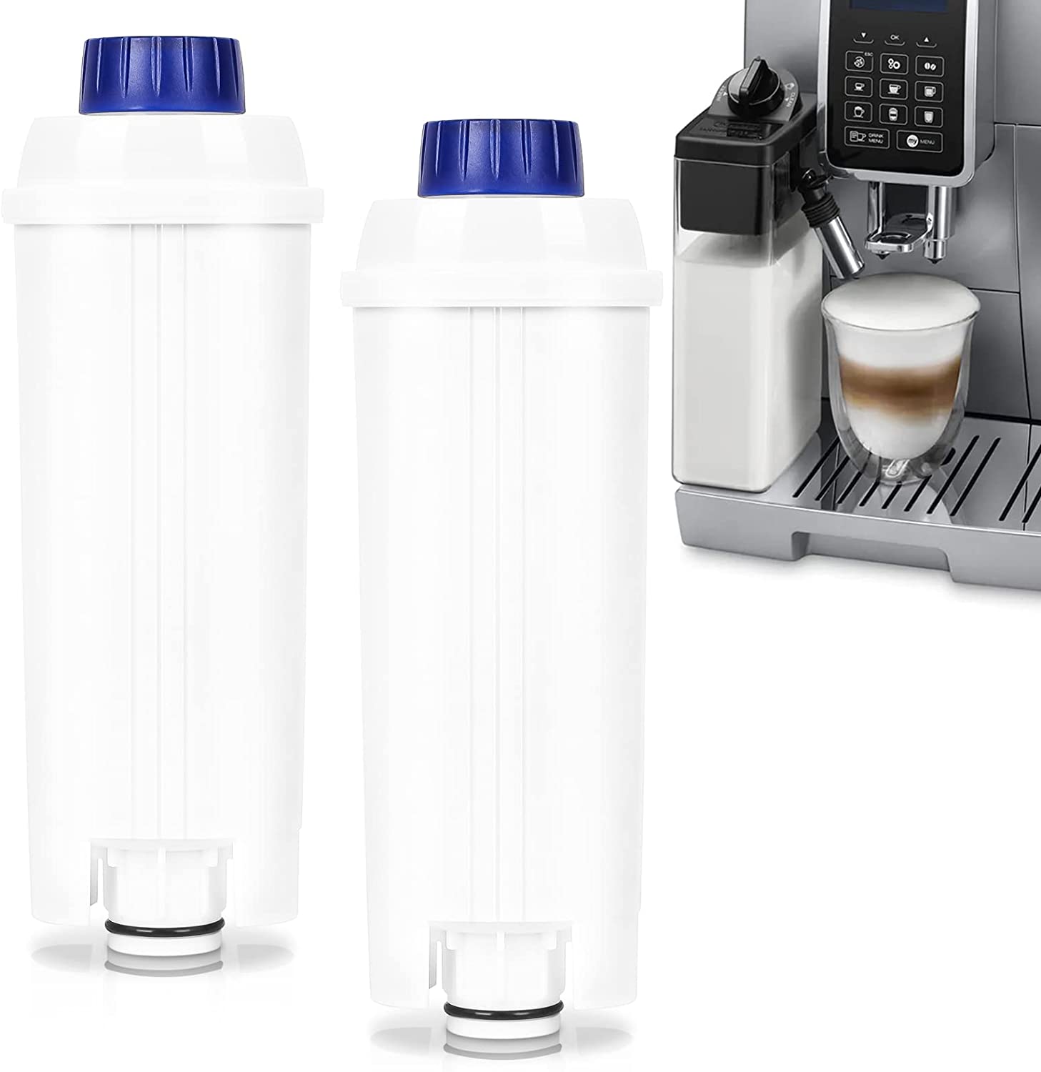Randaco Pack of 2 water filters, replacement for DeLonghi fully automatic coffee machine ECAM, Eletta, Dinamica, DLSC002, Magnifica, ETAM Autentica and various models from Esam
