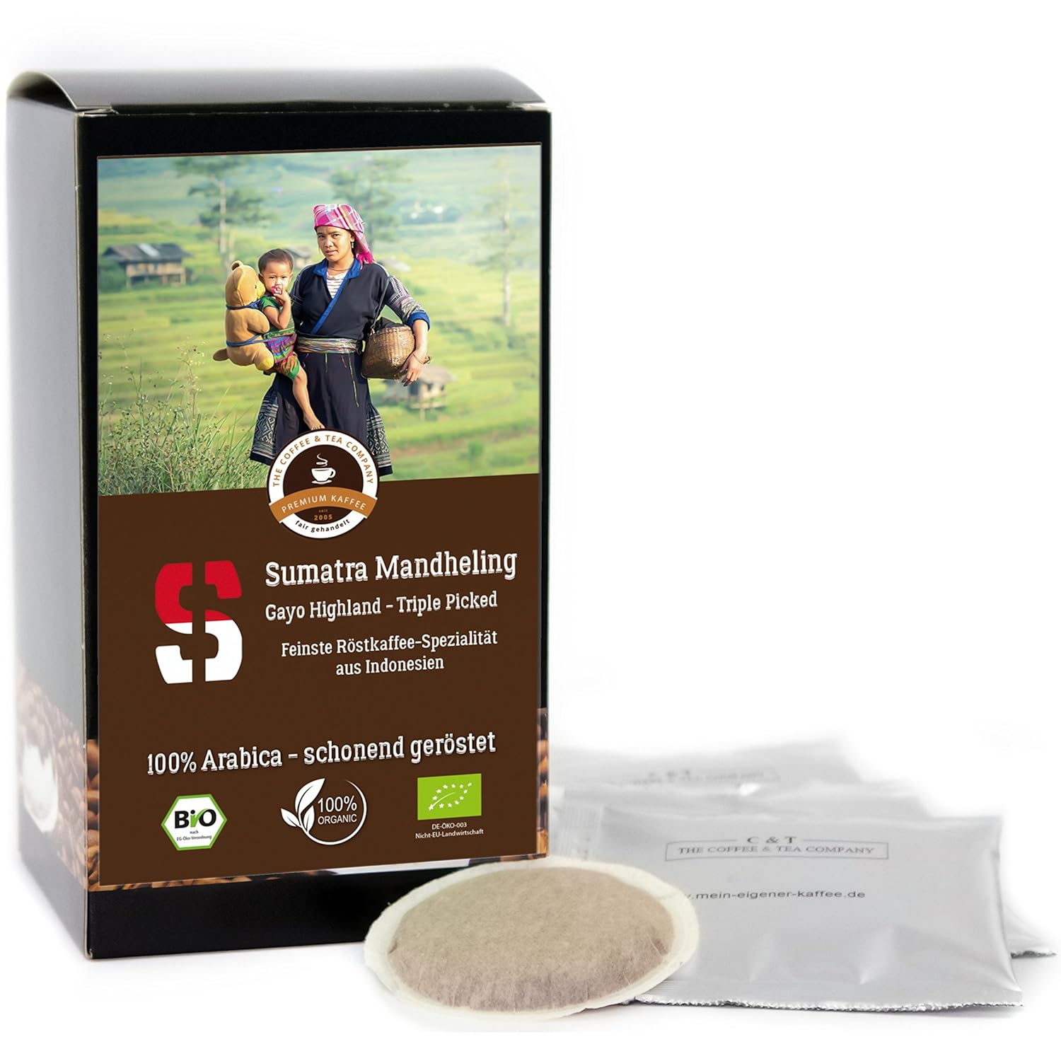 Kaffee Globetrotter Coffee Globetrotter - Sumatra Mandheling Gayo Highland - Organic - 150 Premium Coffee Pods - for Pod Coffee Machine - Top Coffee - Roasted Coffee from Organic Cultivation