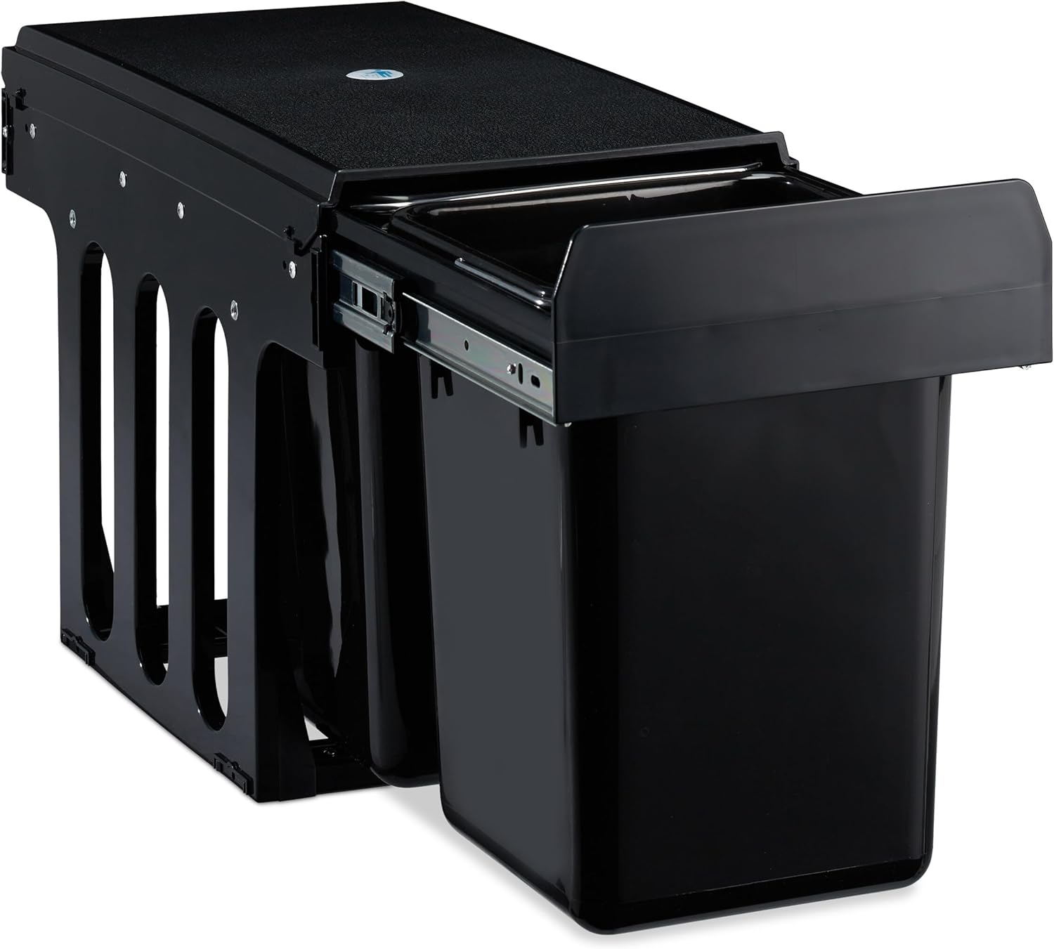Relaxdays Built-In Rubbish Bin, 2-Way, Extendable Kitchen Bin for Base Cabinet, 2 x 8 Liters, 35.5 x 25 x 47 cm, Black