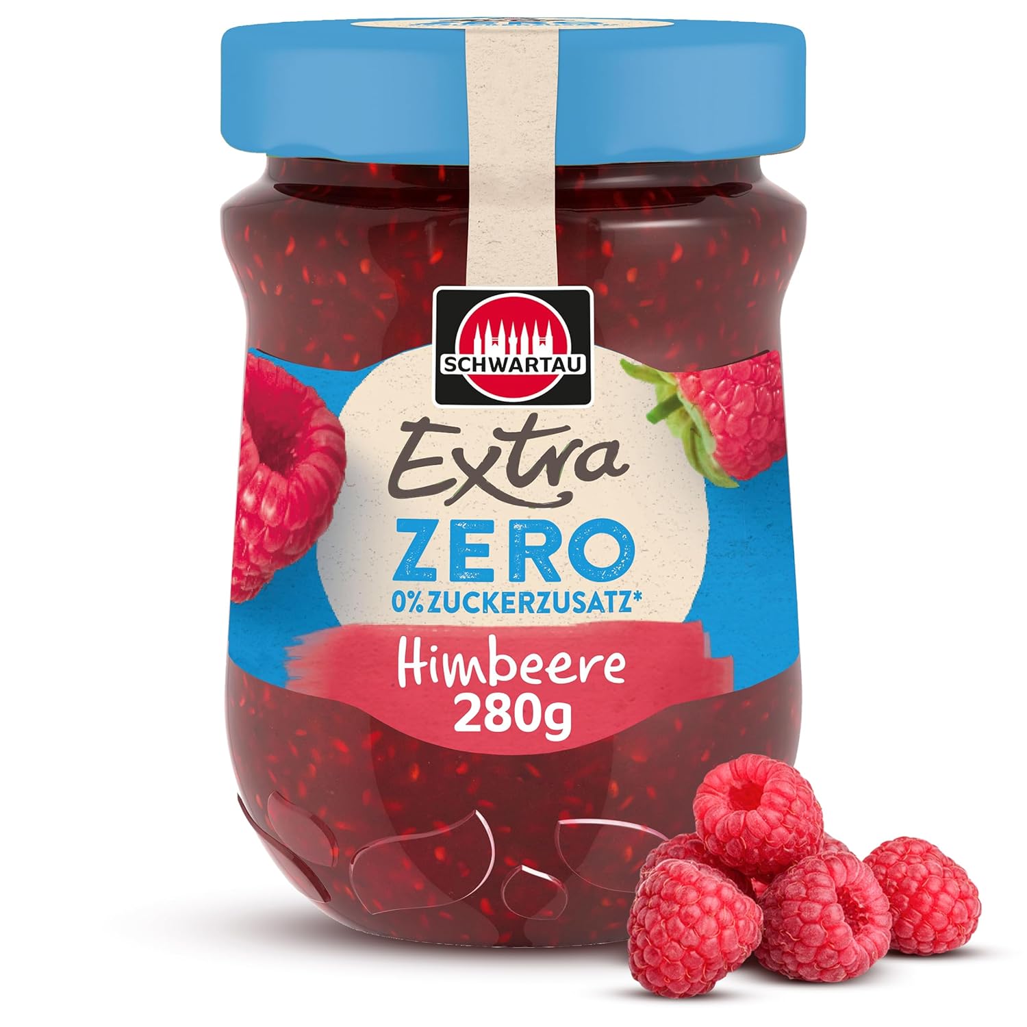Schwartau Extra Zero Raspberry, Fruit Spread without added Sugar, 12 kcal per 25 g, 280 g