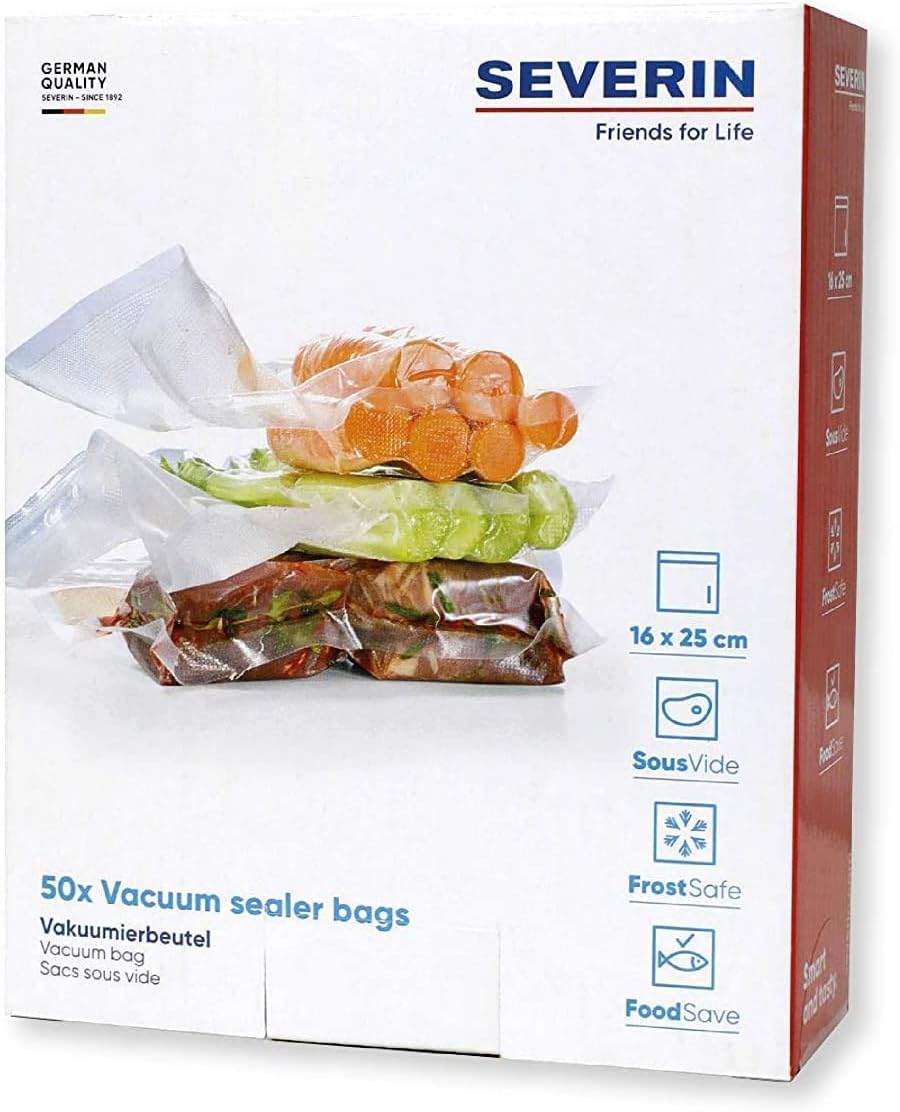 SEVERIN ZB 3613 Vacuum Sealer Bags 16 x 25 cm Pack of 50 + 5 for Film Welding Machines and Vacuum Sealers, Suitable for Standard Beam Vacuum Sealers