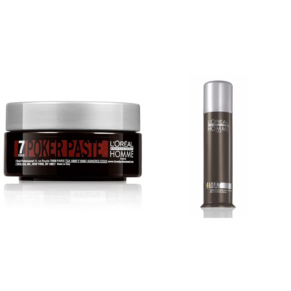 L'Oréal Professionnel l'oréal L \ 'Oréal Professionnel | Matte Hair Styling Paste 75ml & Paris Homme Mat Long Long Lasting Matt Effect Modeling Paste for Strands 80ml