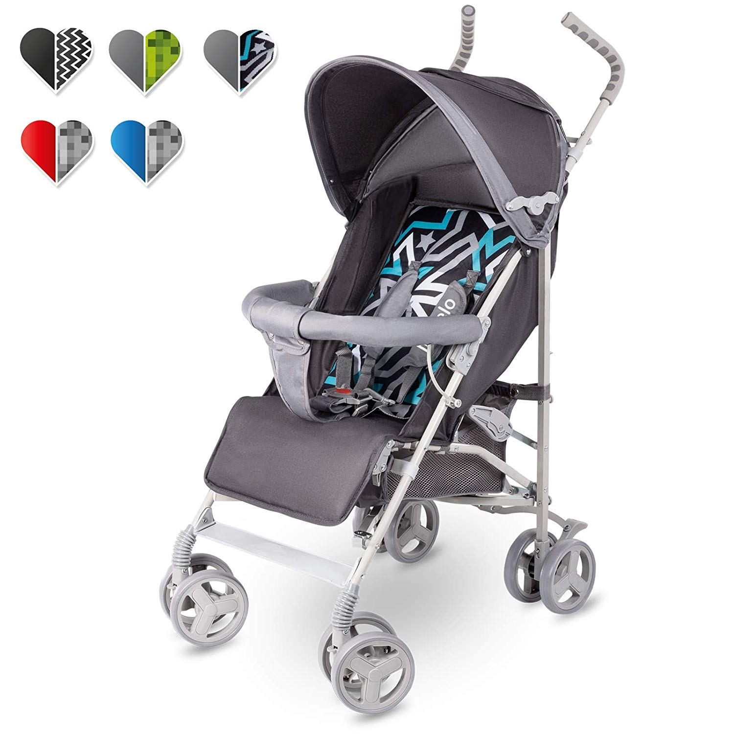 Lionelo Elia Pushchair Small Folding Pushchair for up to 15 kg, Back and Footrest Adjustment, Rear Wheel Brake, Mosquito Net, Leg Warmer, Rain Cover, Shopping Basket grey
