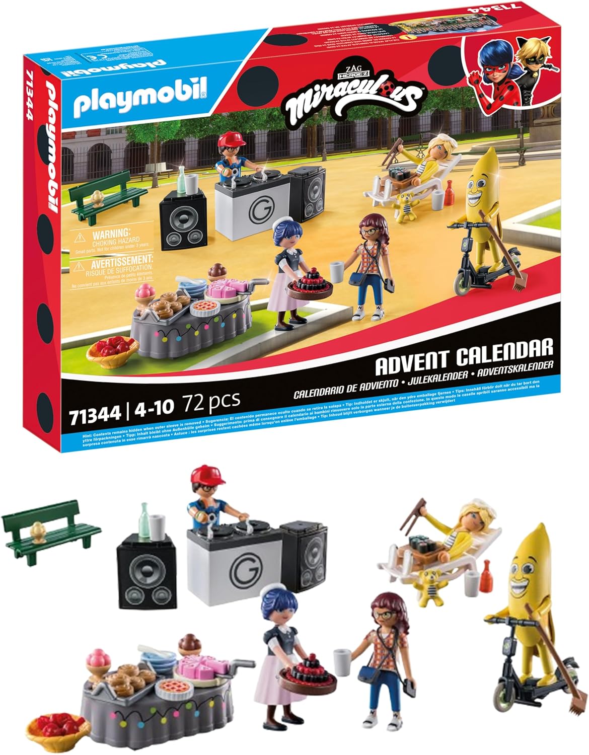 PLAYMOBIL Miraculous Advent Calendar, Ladybug Picnic in Paris, 24 Exciting Doors, Includes Five Figures, Advent Calendar 2024, Magical Toy for Children from 4 Years, 71344