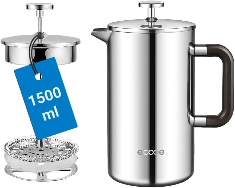 ecooe 1L/1.5L French Press Coffee Maker Stainless Steel Double-Walled Coffee Pot