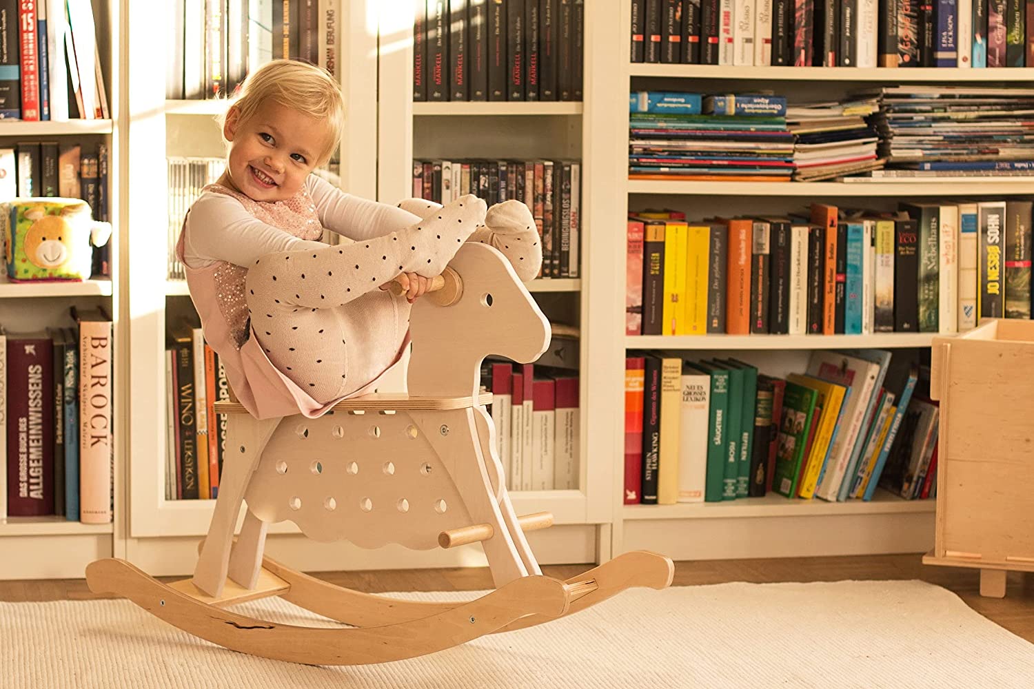 Schaukelzoo Wooden Rocking Sheep (Rocking Horse) Toy from 1 Year, Removable Ring with C