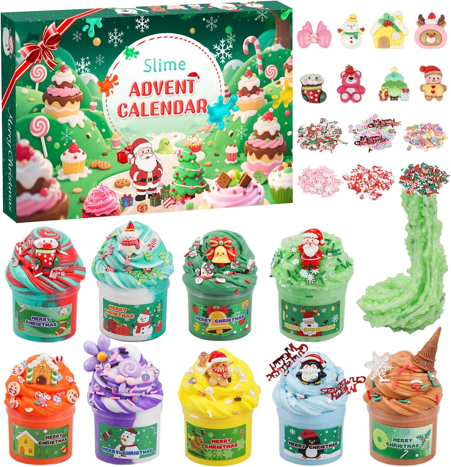 Slime Advent Calendar 2025 for Girls Boys, Fluffy Slime Children's Christmas Calendar, Christmas Surprises Gift with Different Textures Slime Kit Toy from 4 5 6 7 Years Girls