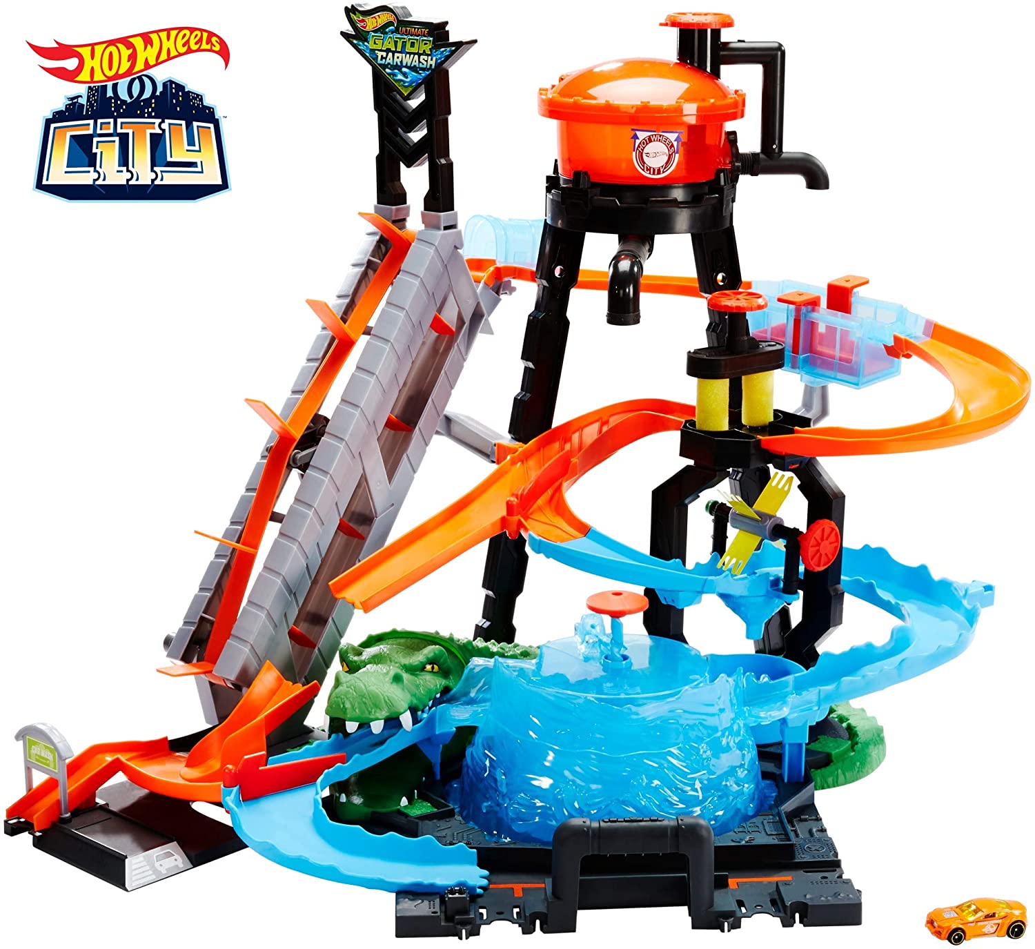 Hot Wheels City Ftb67, Ultimate Car Wash System With Crocodile, Washing Sta