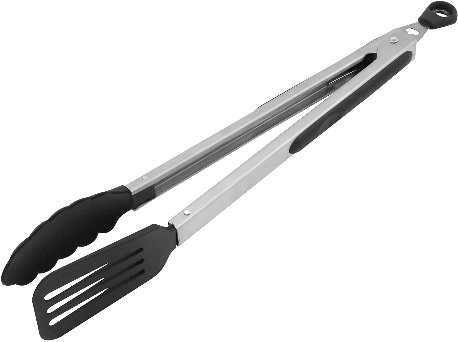 Fackelmann Multi-Purpose Tongs Stainless Steel Kitchen and Barbecue Tongs for Coated Pots and Pans (Colour: Silver/Black), Quantity: 1 piece., 35 cm