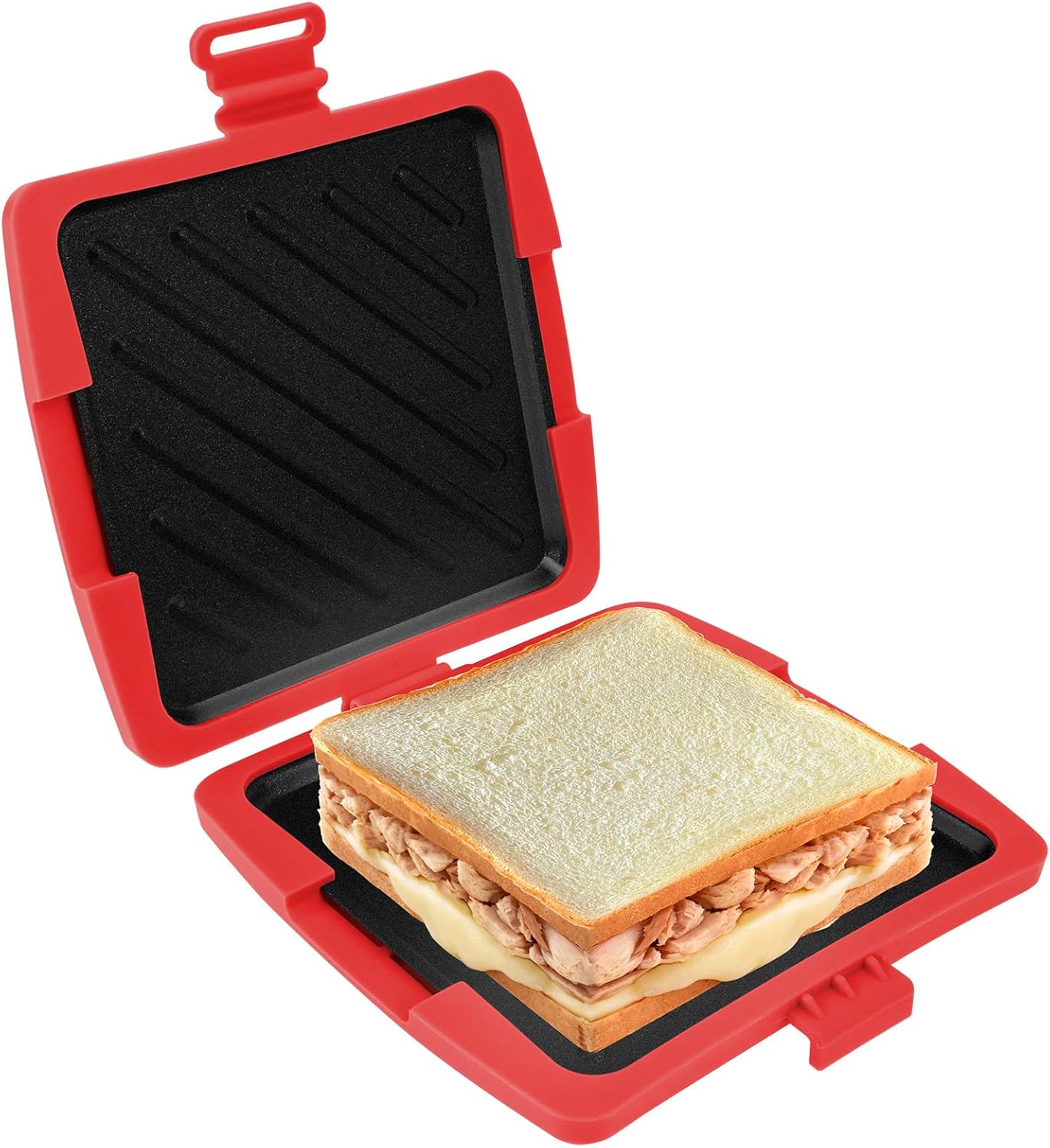 Sandwich Maker Silicone Sandwich Toaster for Microwave Wireless Non-Stick Sandwich Toaster for Sandwiches Home Office Dormitory Microwave Oven (Red)