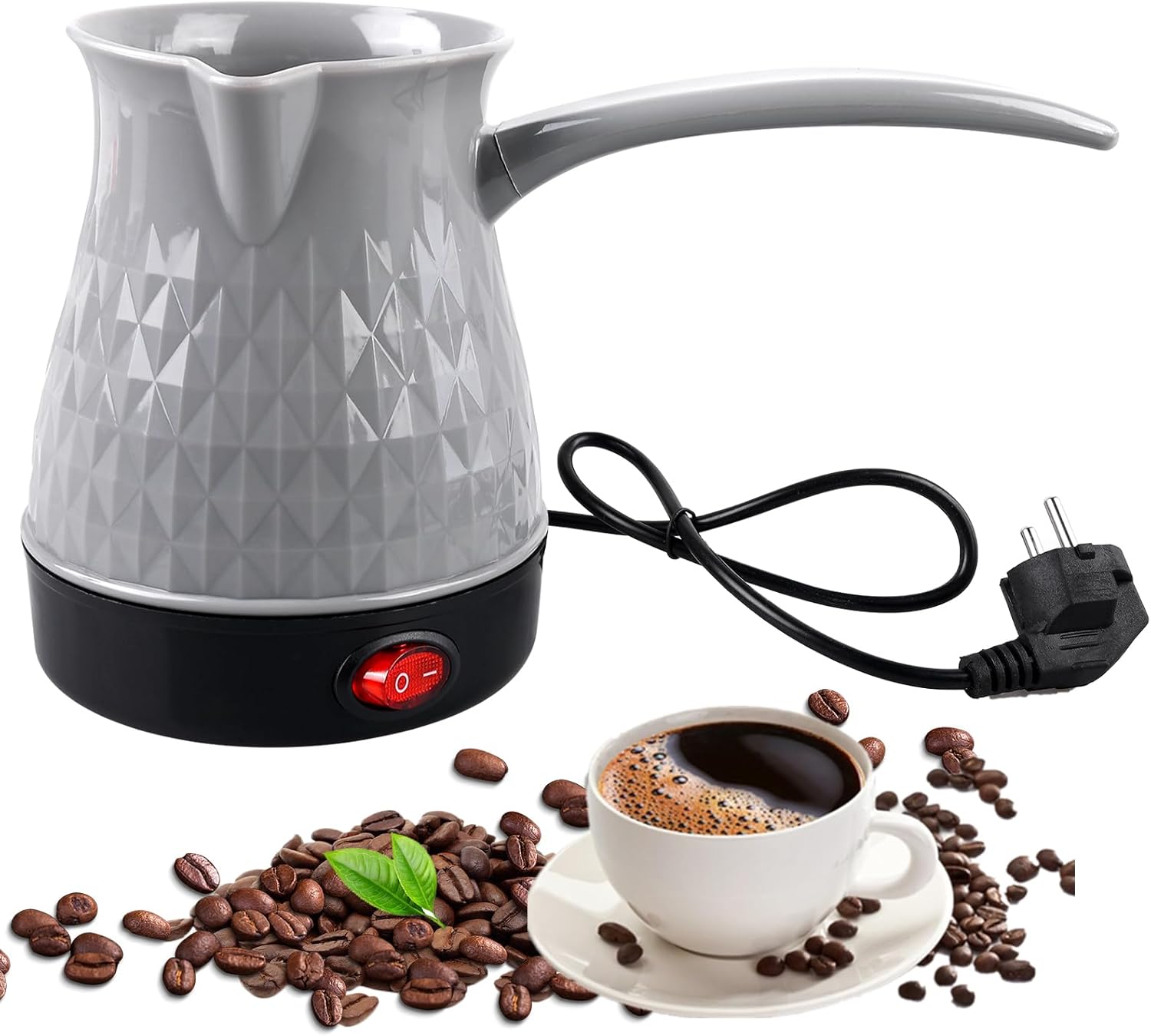 BORDEAG Electric Coffee Pot, 500 ml Electric Turkish Coffee Machine, 220 V Espresso Maker Induction, Turkish Coffee Maker, Electric Turkish Coffee Pot for Home, Office, Travel (B)