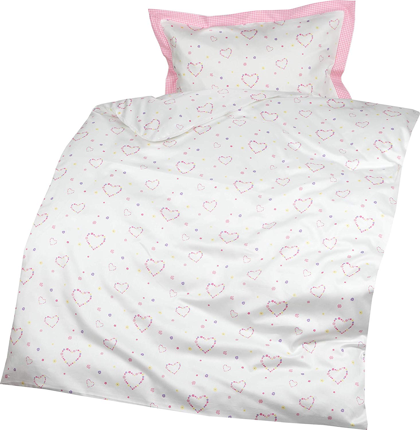 Lorenchen/Lorena Children\'s Bed Linen Maco Satin Lilly Pink/White with Heart for Girls 100% Cotton