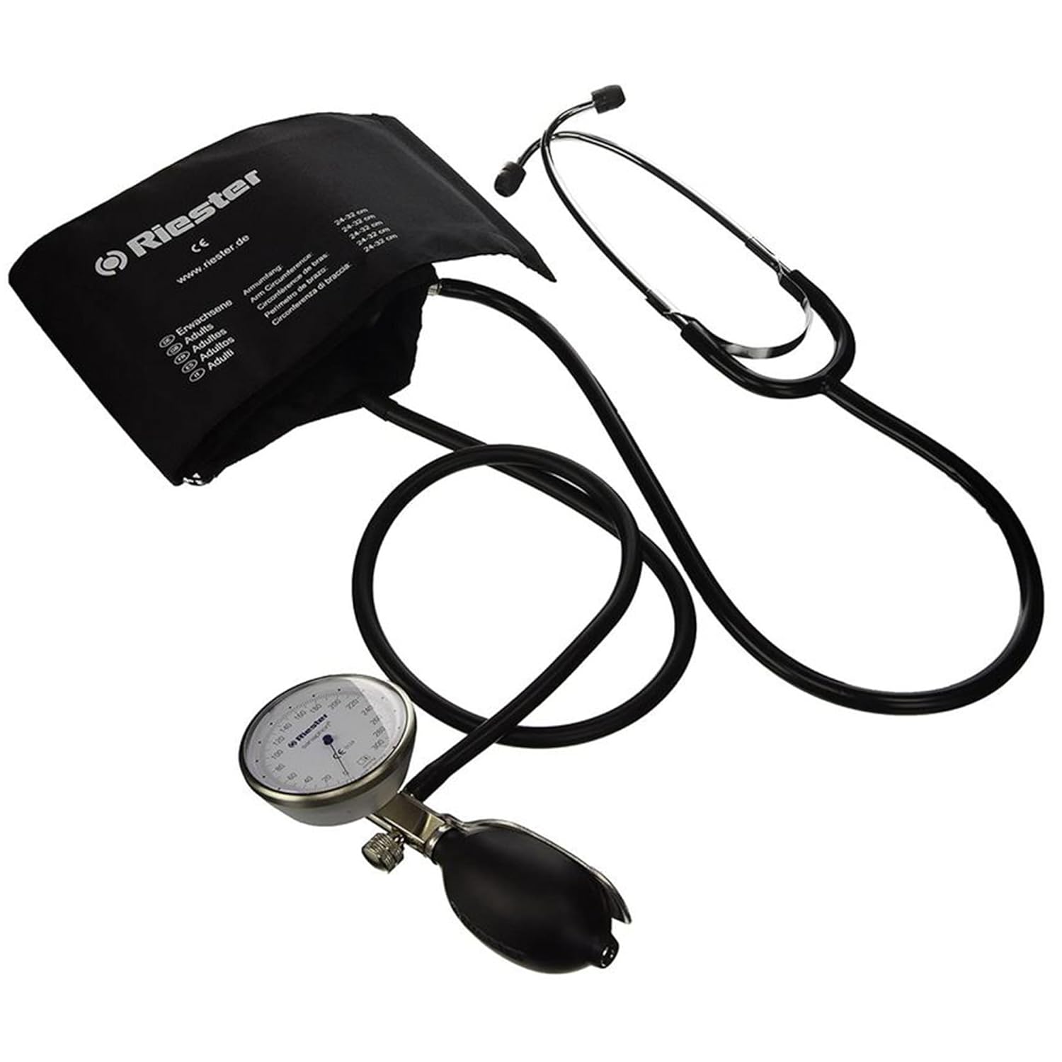 Riester Store Riester 1442 Single-Handed Blood Pressure Monitor, Sanaphone with Stethoscope, Strap Cuff, Adult