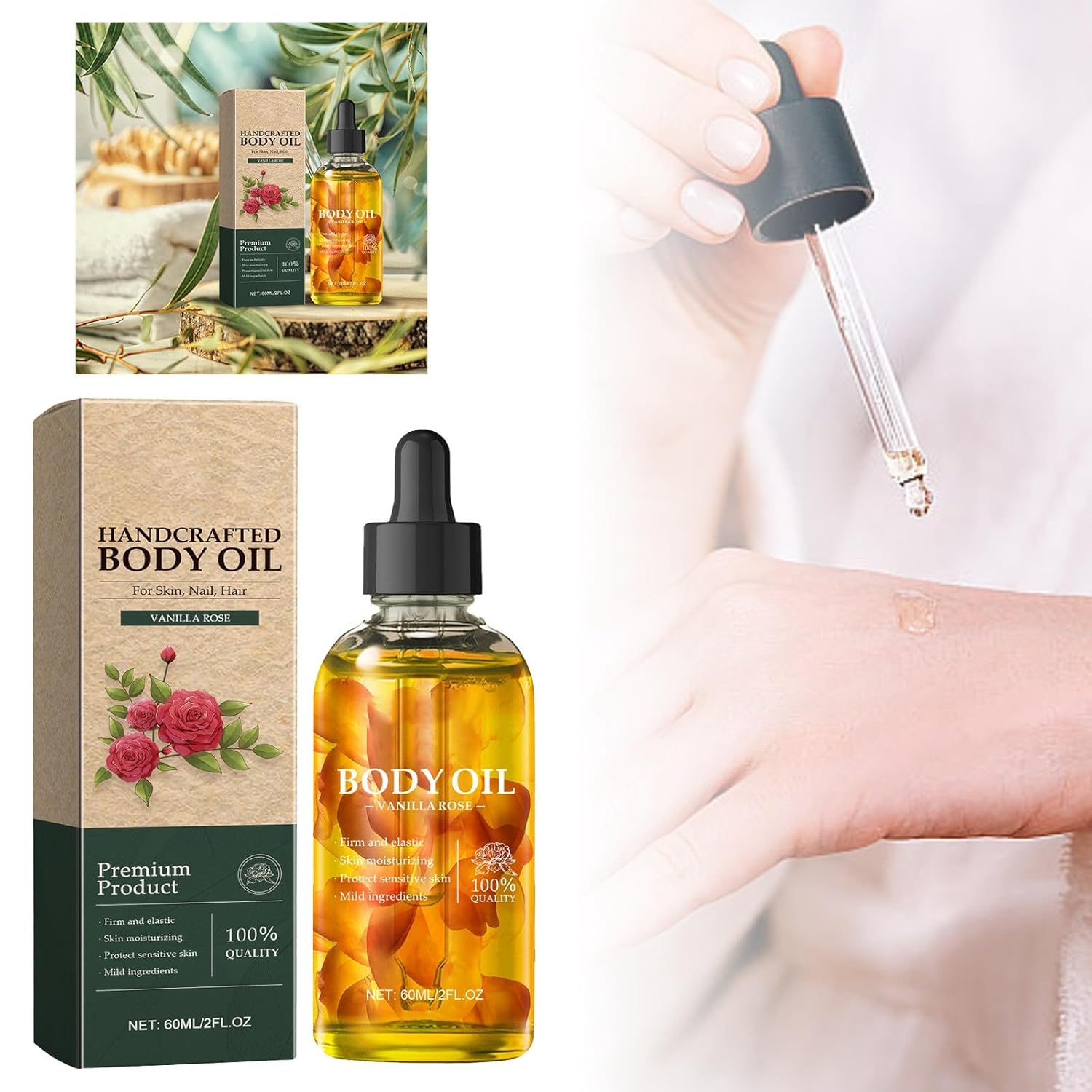 Generic Handmade Rose Body Oil, Luxurious Moisturising Blend for Smooth Skin (60 ml) YbD089 (Orange, 3.3 x 11.6 cm)