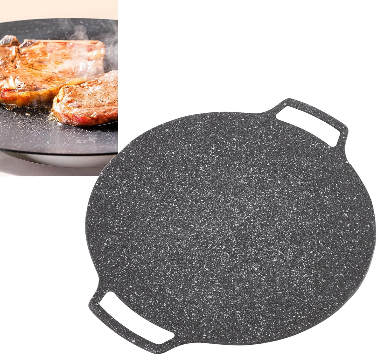 Korean Grill Plate, Round Cast Iron Grill Plates, BBQ Grill, Non-Stick Grill, Cast Iron Pan, Grill, Round Frying Pan for Home, Outdoor Stove (Gas Type 33 cm)