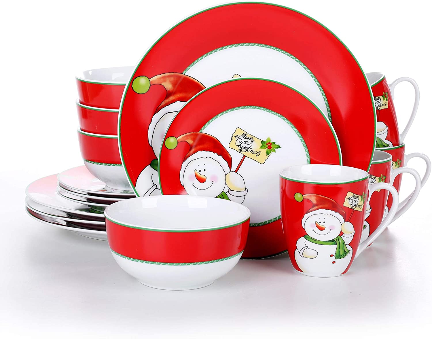 Veweet 32-piece Porcelain Dinner Set, 16-piece Crockery Set includes 10.75 inch (27 cm) Dinner Plate, 7.5 inch (19 cm) Dessert Plate, 5.5 inch (14 cm) Bowl and 380 ml Coffee Mug, Complete Service for 4/8 People