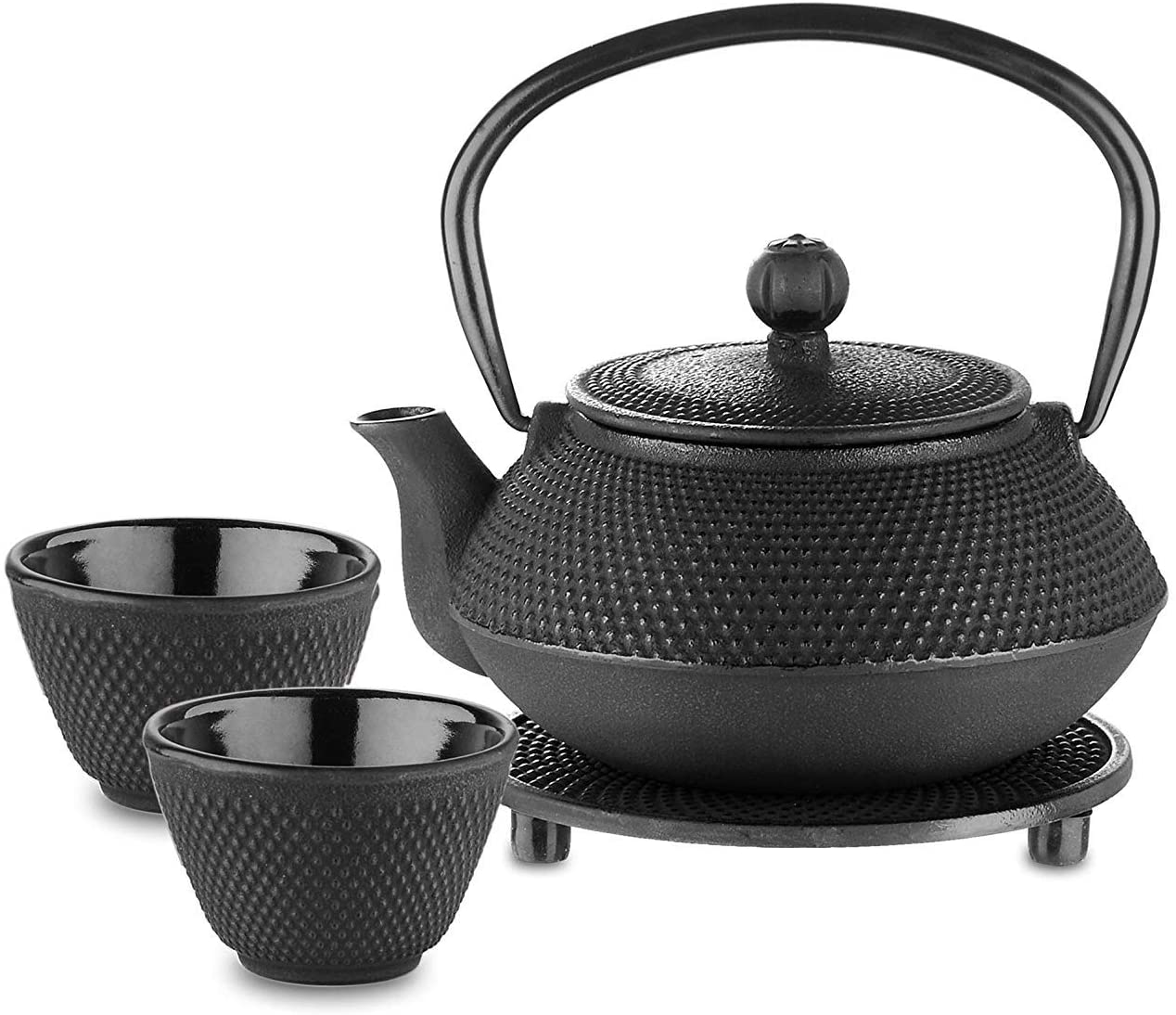 Velaze Cast Iron Teapot, Asian Teapot, Dimpled Texture, Black