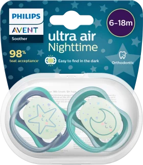 Philips Avent Schnuller Ultra Air Night, gray/green, 6-18 months, 2 hours