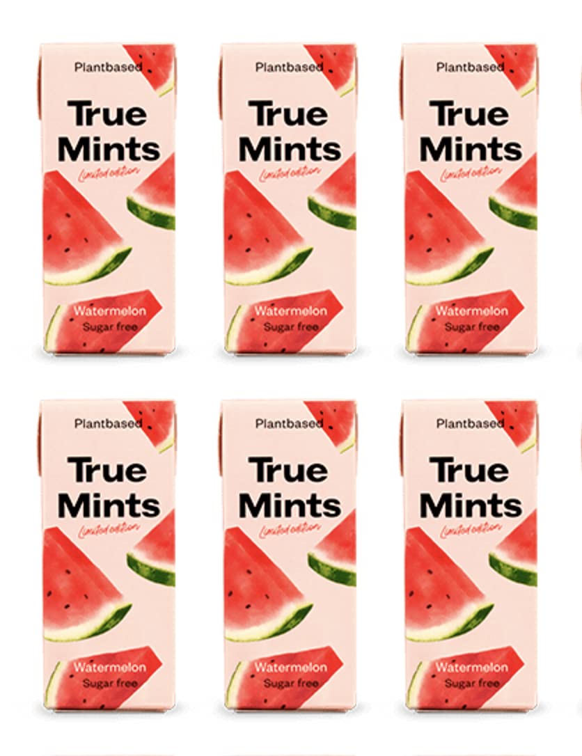 True Gum Store True Gum True Mints - Set of 6 | Watermelon - Limited Edition | Vegetable and Sugar-Free Pastilles, 6 x 13 g, 78 g