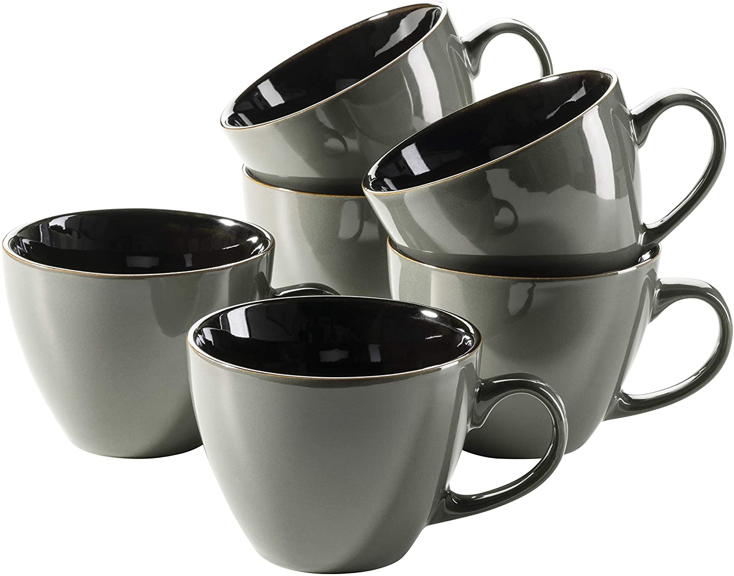 Mäser 931464 Scuro Series Ceramic Cappuccino Cups Set, Café Au Lait Cups with Saucers for 6 People, 450 ml, Stoneware