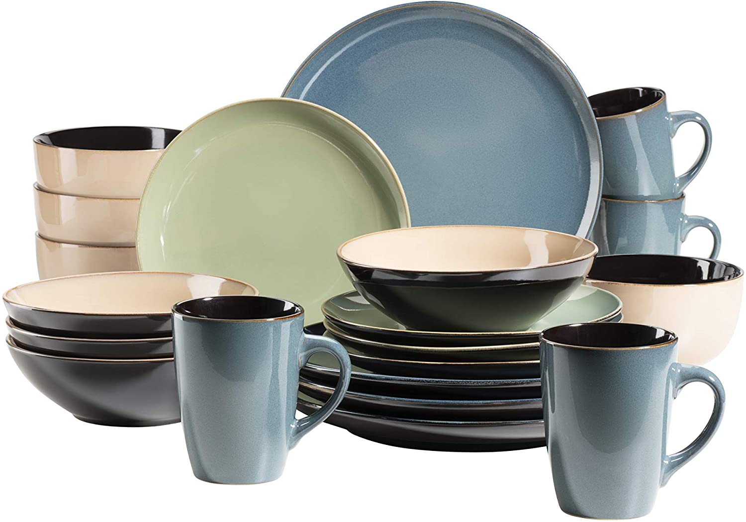 Maser MÄSERSerie Scuro Colourful Ceramic Crockery Set for 4 People 20 Piece Crockery Set Modern and Mediterranean
