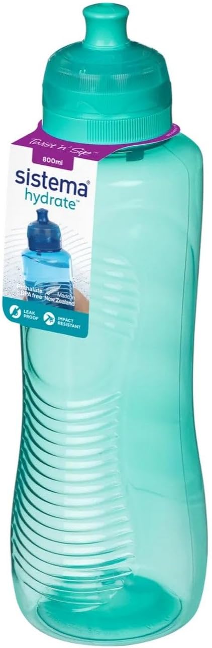 Sistema Twist \'n\' Sip Squeeze Sports Water Bottle, Leak-Proof Water Bottle, 800 ml, BPA-Free, Assorted Colours, Assorted Colours