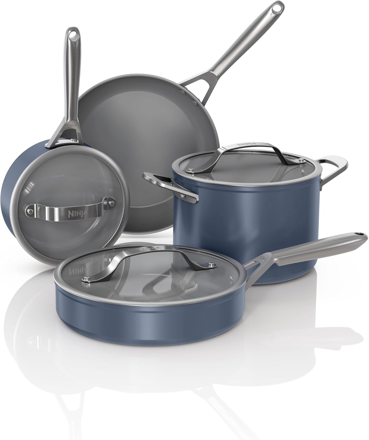 Ninja NeverStick Ceramic Pro 7 Piece Cookware Set, Non-Stick, Pots, Pans, Glass Lid, Ceramic Coated, Stainless Steel, Oven Safe, All Hobs and Induction Compatible