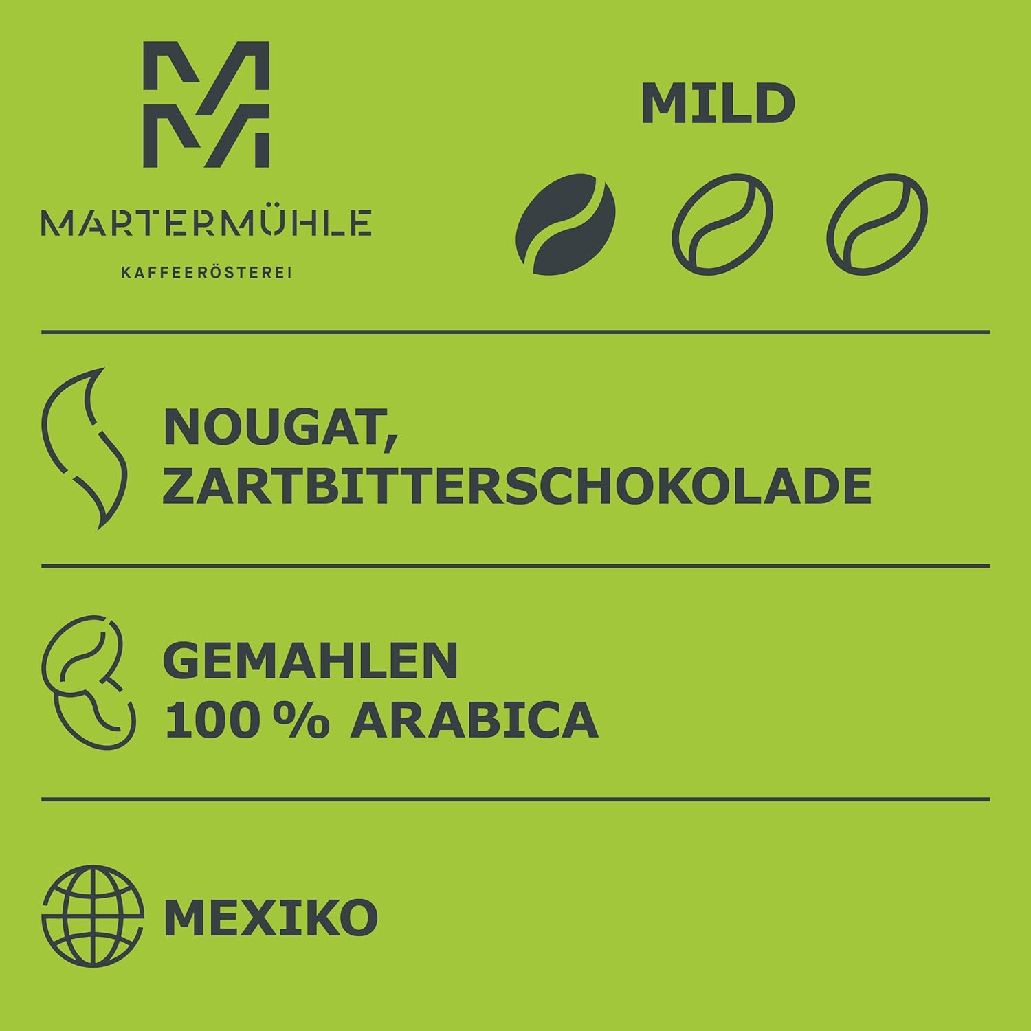 Martermühle Mexico Organic Coffee Powder Decaffeinated 250g mild I Arabica I Flavors: Nougat, Dark Chocolate I Ground organic coffee beans gently roasted, low in acidity