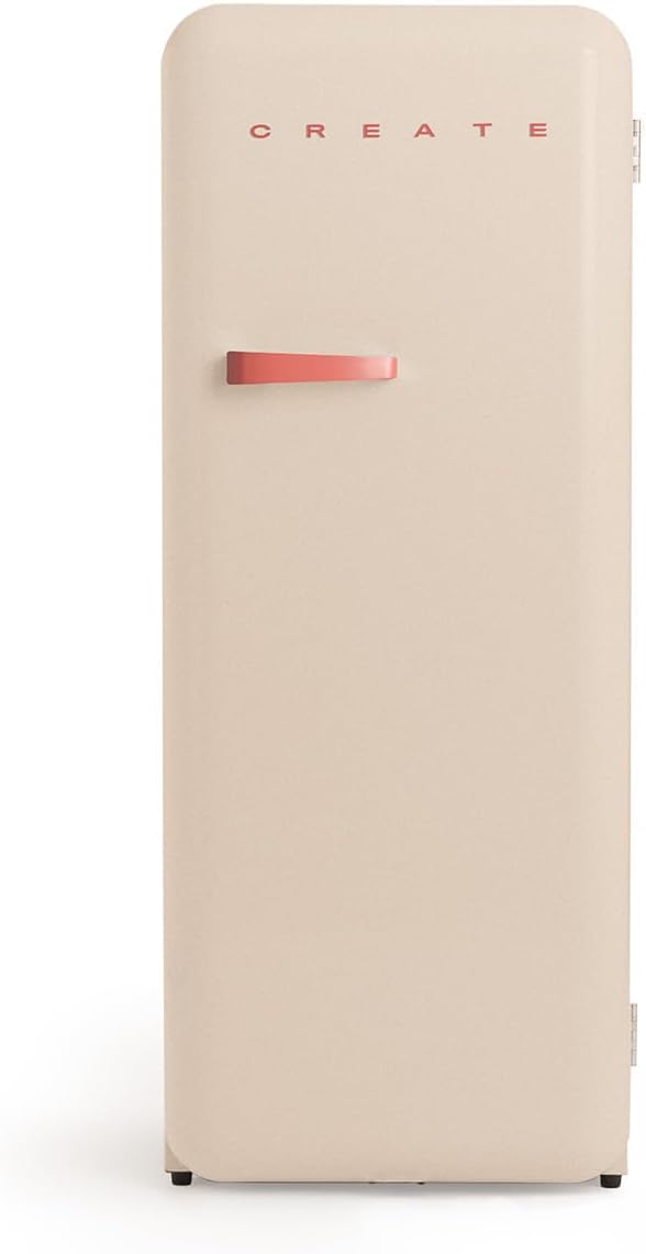 CREATE Retro Friend 150 Terracota Fridge Freezer 281 L in Sand, Terracotta Handle / 102 W, Low Energy Consumption, 150 cm, 3 Shelves, Temperature Control, 60 x 60 x 150 cm
