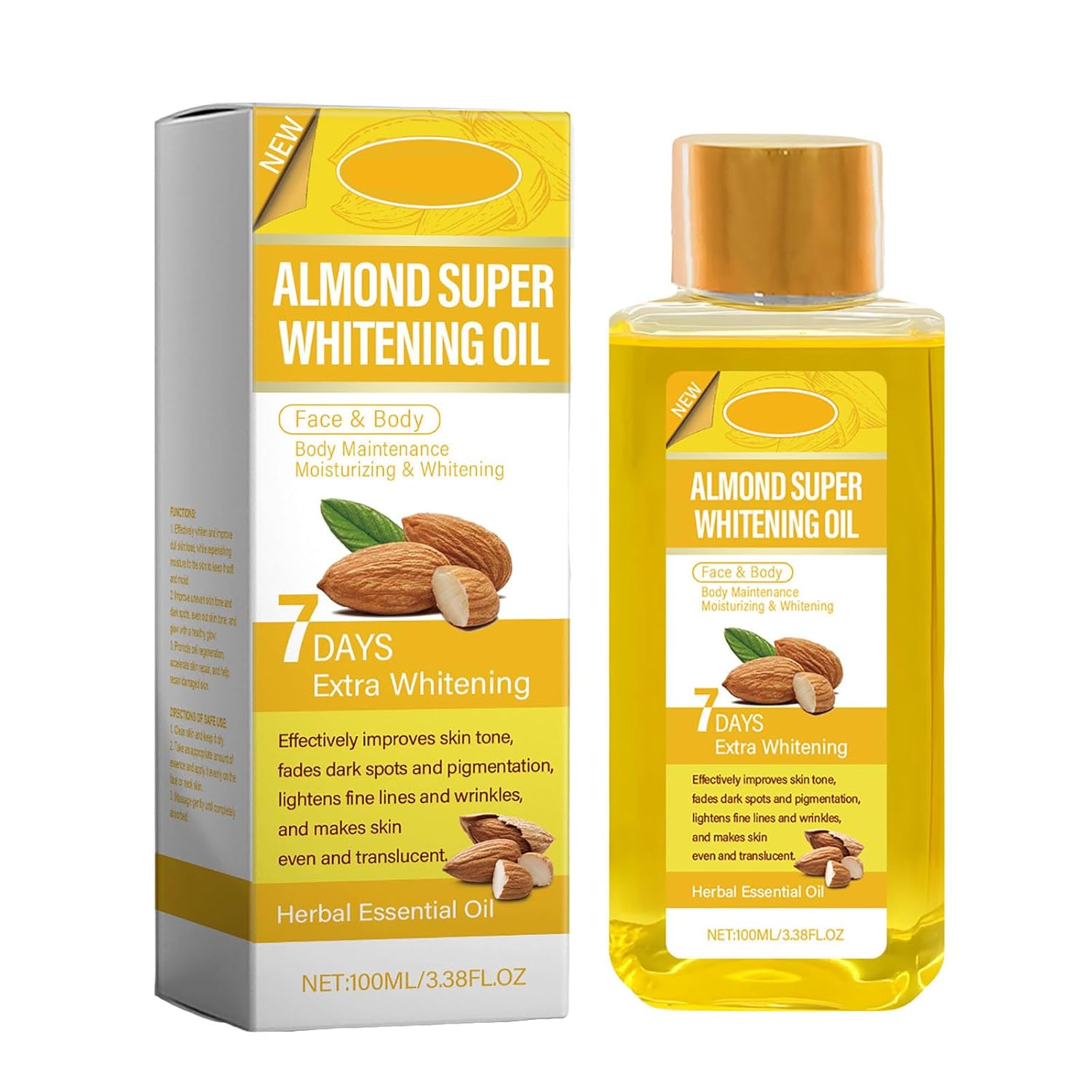 Generic Almond Super Body Oil, Body Oil, Body Oil, Vitamin C Body Oil Corrector, Body Oil Vitamin C 7 Days C for Moisturising (Gold, 4.3 x 3.6 x 11.5 cm)