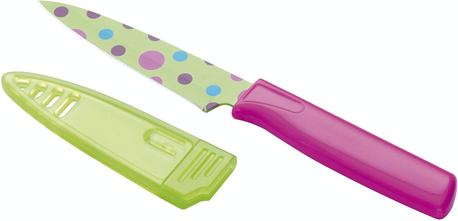 Kuhn Rikon Colori Art 22447 Knife ca Bubbles Peeling Knife Pink 19.5 cm Stainless Steel Non-Stick Paring Knife with Blade Guard