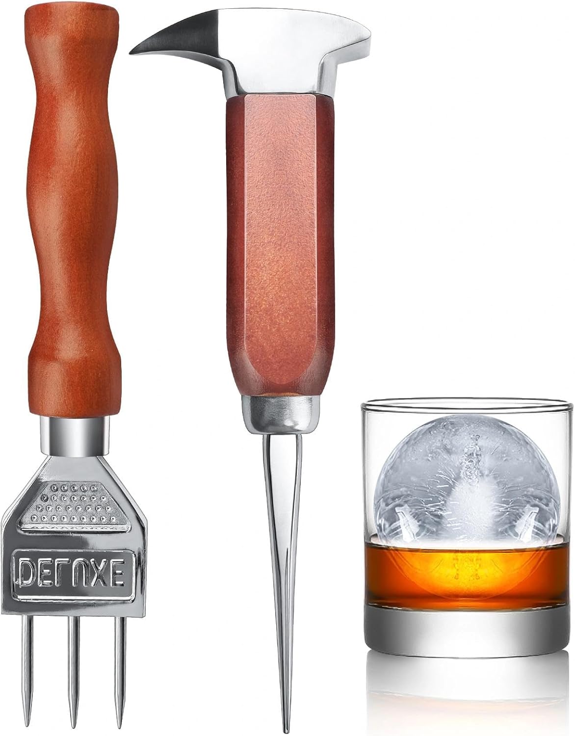 SuproBarware Ice Ax Set with 5-18.2 cm and 17.2 cm Stainless Steel Ice Crusher with Wooden Handle, Japanese Style, Ideal for Bars and Home