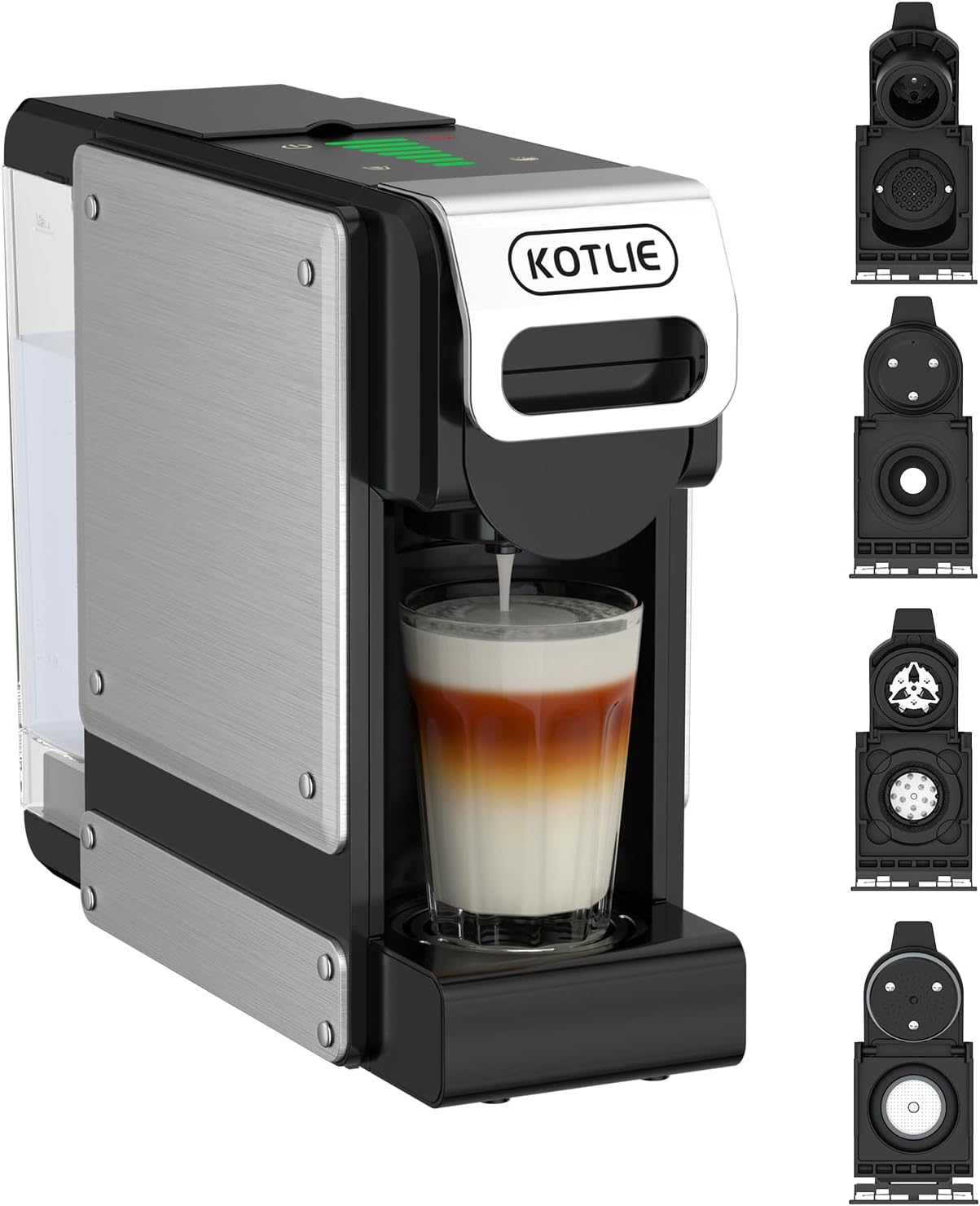 KOTLIE ST-550 Multi-Capsule Coffee Machine, 4-in-1 Capsule Coffee Machine for Nes Original/D*G/MIO and Ground Coffee, 19 Bar, 7-Level Water Quantity