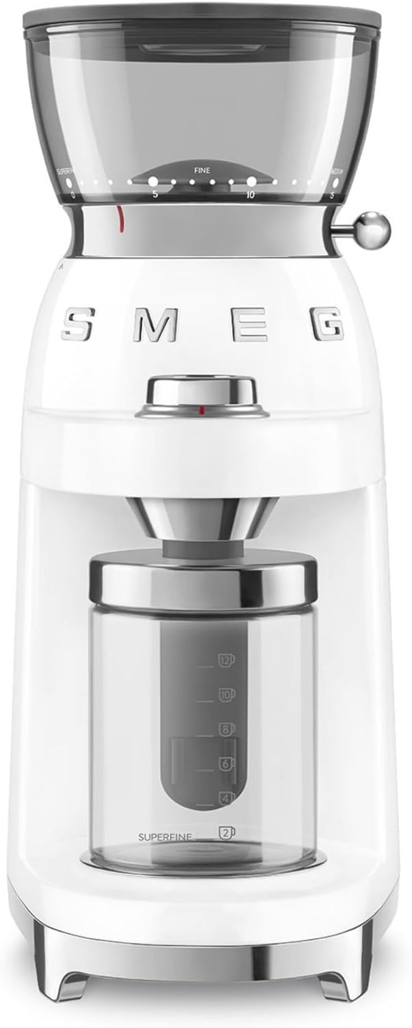 Smeg, Coffee Grinder CGF03WHEU 15 Grinding Levels 240g Coffee Bean Container Adjustable Grinding Quantity with Antistatic System 150W White