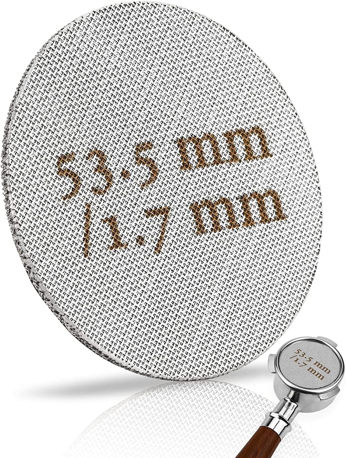 Mellbree Puck Strainer, 53.5 mm Puck Screen, Sintered Coffee Filter, Coffee Filter Plate for Espresso Filter Holder Accessories, 1.7 mm Thickness, 150 μm, Stainless Steel, 316 Reusable, Rustproof
