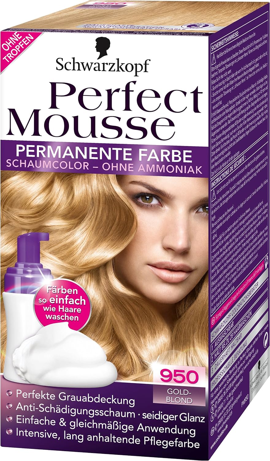 Schwarzkopf Perfect Mousse Permanent Color Level 3, 950 Golden Blonde, Pack of 2 (2 x 93 ml)