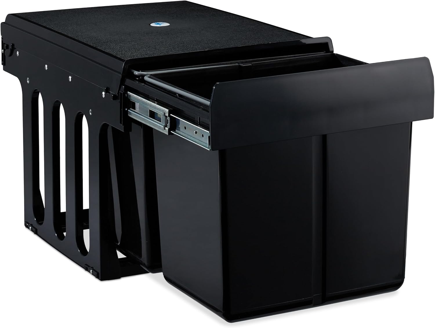 Relaxdays Built-In Rubbish Bin, 2-Way, Extendable Kitchen Bin for Base Cabinet, 2 x 15 L, 35.1 x 34.3 x 48 cm, Black