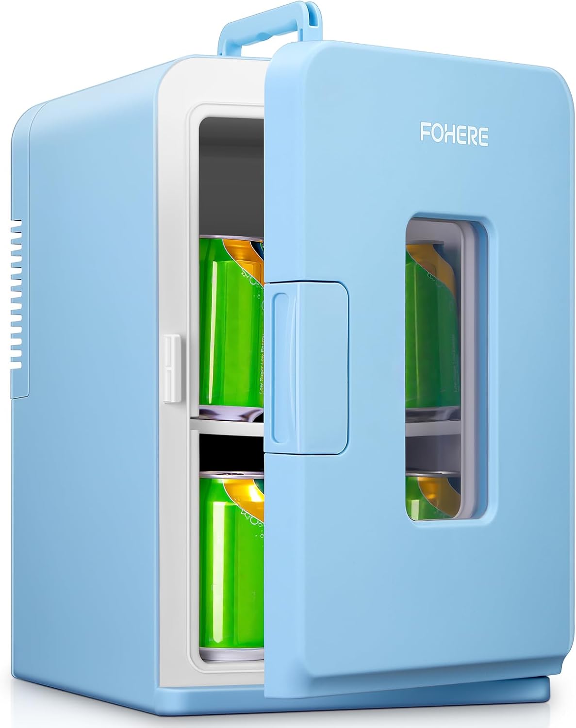 FOHERE 2-in-1 Mini Fridge, 15L Fridge for Room with Cooling and Heating Function, DC/AC for Cars, Offices and Dorm, Eco Low Noise Mode, for Cosmetics and Drinks (Blue)