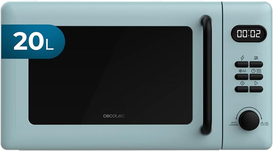 Cecotec Proclean 5110 Digital Microwave with Grill 20L Blue 700W in 6 Levels and 800W Grill, Defrost Mode, Cooking Time End Signal, Interior Light, 30 Minute Timer, Blue Design