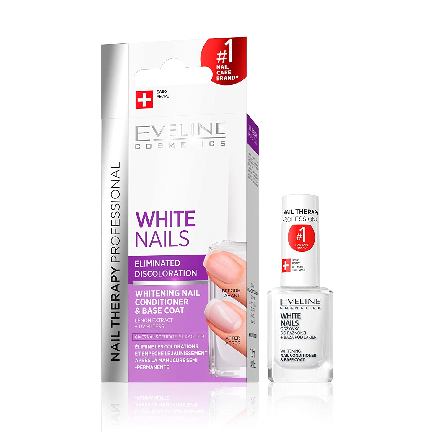 Eveline Cosmetics Repair Therapy Nail Brightener Building Serum 12 ml Whitening Conditioner Against Discolouring Prevents Yellowing of Nails Beautiful Manicure