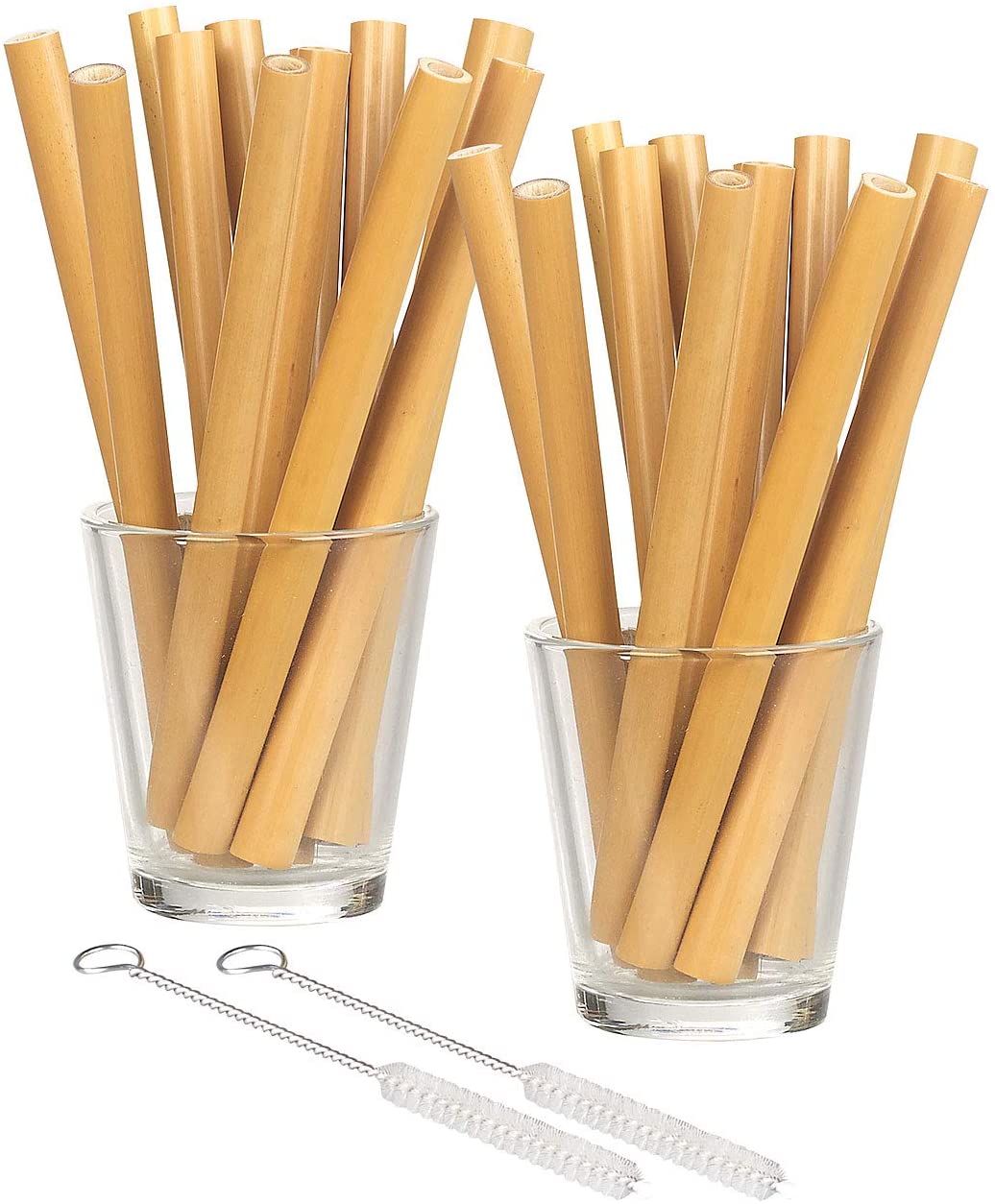 Rosenstein & Söhne Bamboo Straw:24 Pcs Bamboo Straws 130mm Reusable with Cleaning Brush (Organic Bamboo Straws)