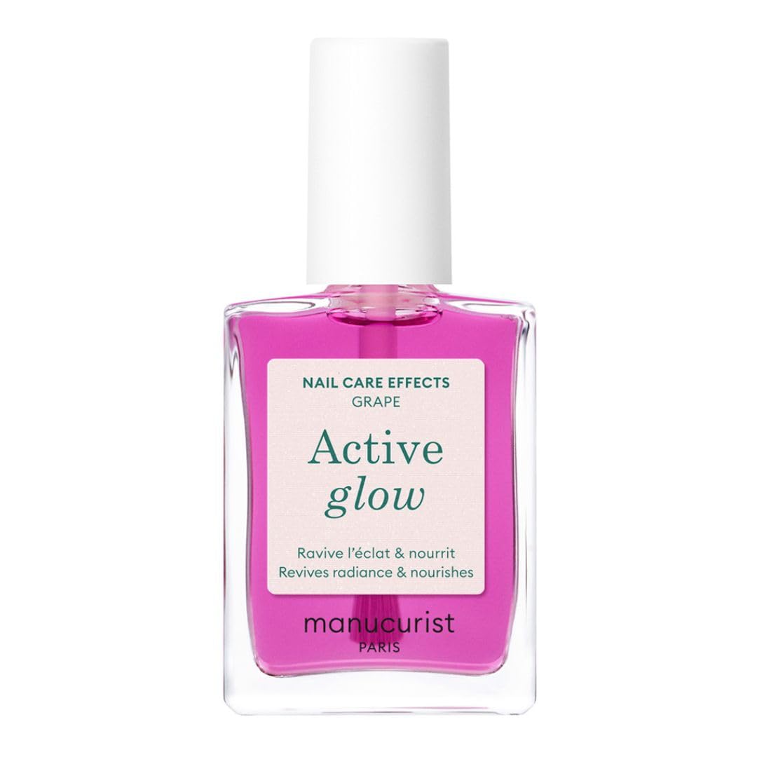 Manucurist Nail Polish and Nail Care Active Glow Grape (Purple) Biobased: Sweet Almond, Raspberry, Nourishing & Shiny Nail Polish Nude Ultra Glowy Finish - Nail Polish Quick Drying without UV Lamp