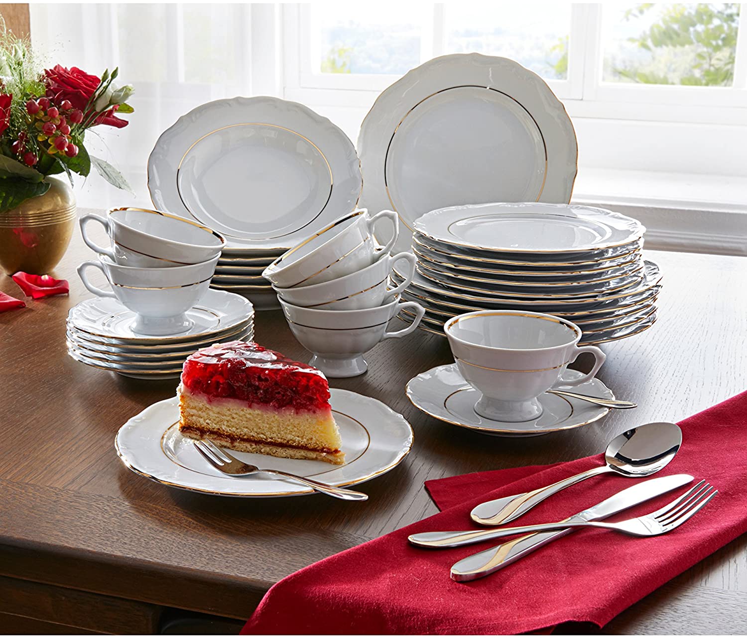 Creatable, 17911 Maria Theresia Gold Edge Crockery Set 18 Pieces Coffee Service Porcelain