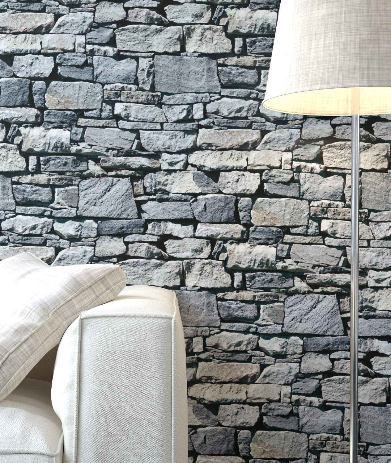 Newroom Design Newroom Stone Wallpaper Grey Wall Stone Look Non-Woven Wallpaper Modern Des